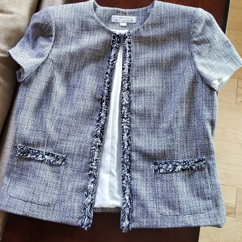 Tahari Twead Blazer Suit Jacket Vintage Fringe